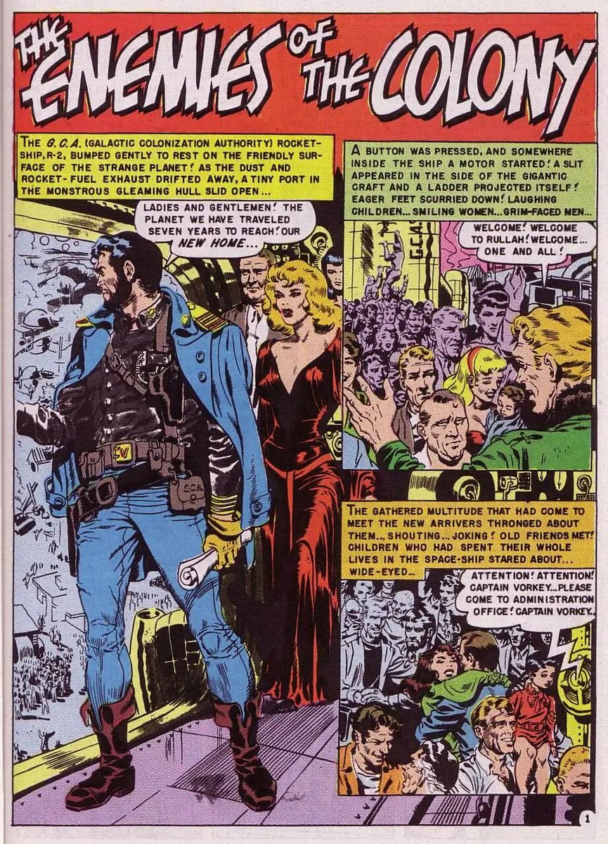 radiodormouse's tweet photo. 1/ 
EC Comics didn't limit horror to Tales from the Crypt, Vault of Horror or Haunt of Fear. Its sci-fi and crime comics could be just as frightening. “Enemies of the Colony” (Weird Fantasy #8) terrified me as a kid. #ECComics #HorrorComics https://t.co/j7Gk0NmzCM