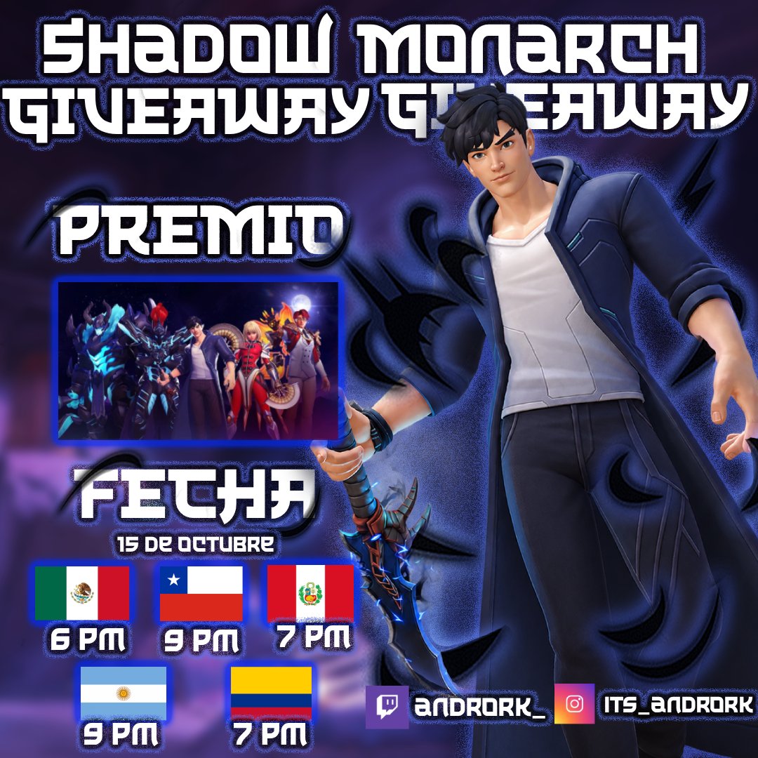 andro_rk's tweet photo. GIVEAWAY - SHADOW MONARCH - GRACIAS A
@PlayOverwatch
REQUISITOS:
-Seguirme en Twitch, Instagram y X https://t.co/rIELiPP9bY
-Dar RT a este Tweet
-Estar en el stream el dia del sorteo!
FECHA:
-Miercoles 15/10 - 6pm MX
#OWLATAMShadowMonarch #OWLATAMMegaloteShadowMonarchGiveaway https://t.co/tlcXZs9odP