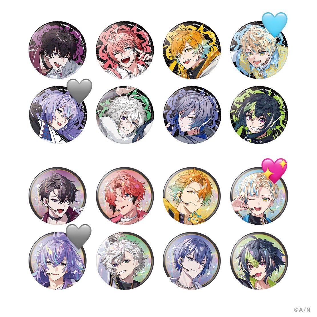 amami_satou's tweet photo. 〚交換〛
にじさんじ MECHATU-A  1st LIVE Over Drive!  缶バッジ ランダムカード

譲：画像１、2枚目
求：画像３、4枚目
(💖＞🩵＞🩶で求めてます)

当日ライブ会場付近でお渡し出来る方、まとめて交換出来る方、優先させていただきます。
(郵送での交換も可能です)

お気軽にお声掛けください🙌✨ https://t.co/h7UryDxaak