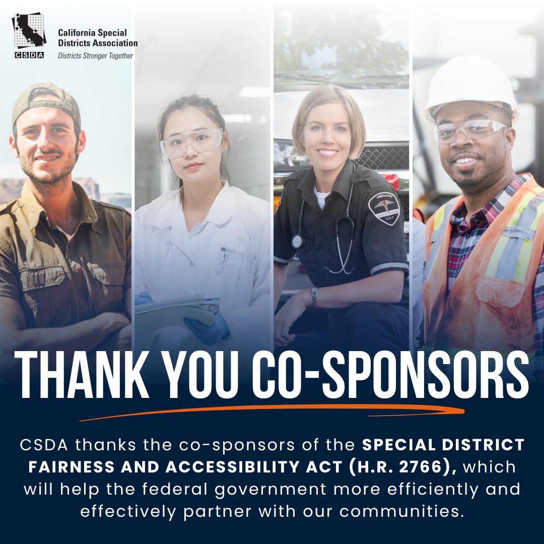 CSDAdistricts's tweet photo. We appreciate @Rep_Whitesides for co-sponsoring #HR2766 and supporting California’s special districts! The Special District Fairness and Accessibility Act would give special districts clear recognition in federal law and help ensure the federal government is able to more efficiently and effectively partner with our communities.

A big thank you to the supporting #specialdistricts serving #CA’s 27th Congressional District:
✔️ Golden Valley Municipal Water District
✔️ Quartz Hill Water District

H.R. 2766 has cleared committee. Please encourage House leadership to bring it to the floor for a vote.