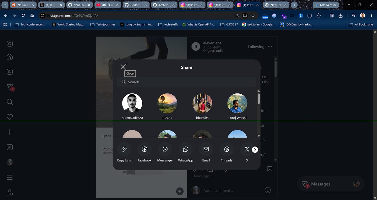 ItsNasim254's tweet photo. Dear @metaindia  as you can see   here  in the desktop or web  version there are many features have but I think  two posts  imp  features are missing , and thats make  user experience. so bad so   please @AIatMeta @instagram @mosseri @finkd  take  a deep look and build a eniree new  experiencewhen using  web version that  kinds of bad user experience.

2.  the repost and add to story button features als o should be integrated when i press the share button its should work & also share it to as  story.
as  a developer,  AI  engineer I feel this 3 features are  must features.