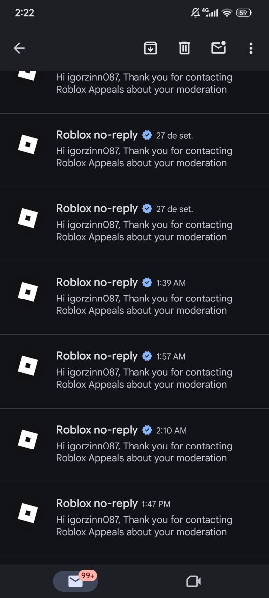 Flacks90540928's tweet photo. @Roblox The proof is right here: we're all having our appeals rejected within minutes, with the same responses. Even the "humanized" moderation team uses generic, repetitive texts to respond and doesn't even They are evaluating the case, we players are asking for justice! https://t.co/mnZ5Vol9pK
