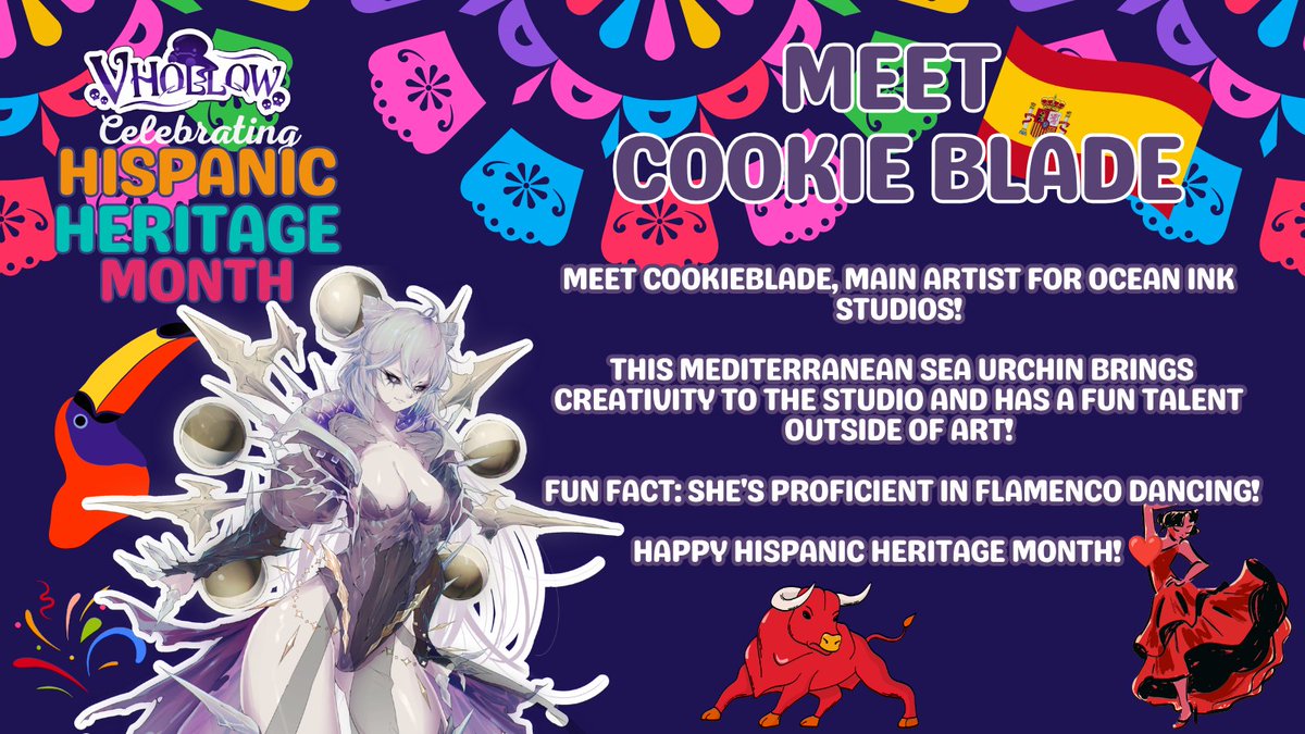 vhollowvt's tweet photo. Happy Hispanic Heritage Month from VHollow!

Today we're shining a spotlight on @Mp4Cookie , the Mediterranean sea urchin and main artist for Ocean Ink Studios! 

¡Celebramos tu talento y creatividad! 🇪🇸✨

Show them love: https://t.co/4DHogC3xle https://t.co/3glFbWJew5
