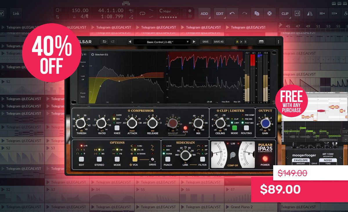 LEGAL_VST's tweet photo. IPA 25 by Pulsar Audio 🎛️
Multi-VCA Dynamics Processor
💻 Mac/Win (AAX/VST/VST3/AU)
💰 $89 (reg. $149) until Oct 11, 2026 👉 https://t.co/voyV8Ujr39
#compressorplugin #VCA #dynamics #sale #musicproduction https://t.co/d26HjWMunz