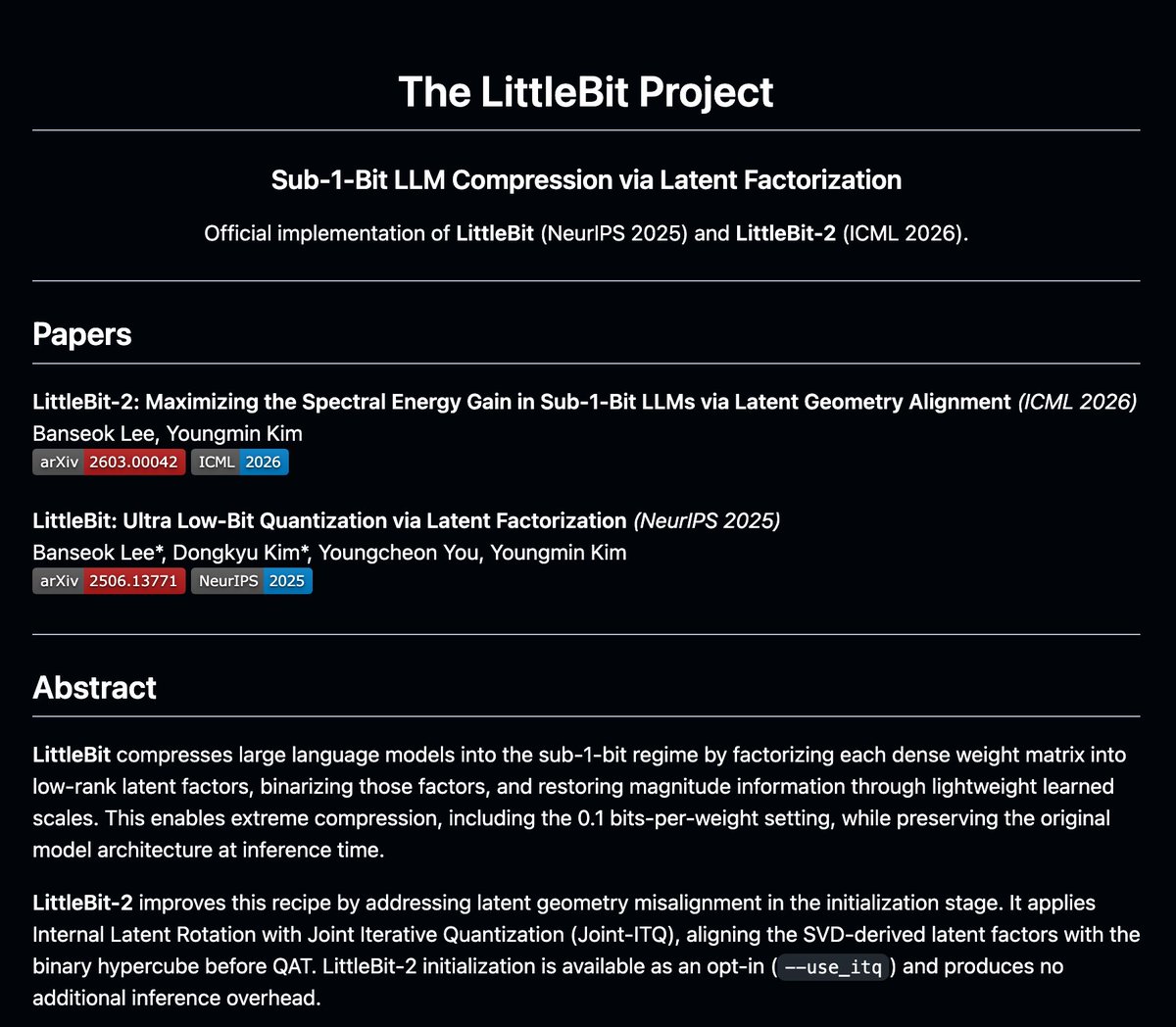 0x0SojalSec's tweet photo. A 13B AI model in less than 1 GB locally

Samsung just open-sourced a method that crushes a 13B parameter LLM into under 1 GB.

- 0.1 bits per weight. 
- delivers up to 11.6× faster inference than FP16.
- Matrix multiplications are replaced with simple sign flips and XOR operations.
- No heavy matrix math just bitwise operations. 

Result: massive speedup & extreme compression that still holds up.