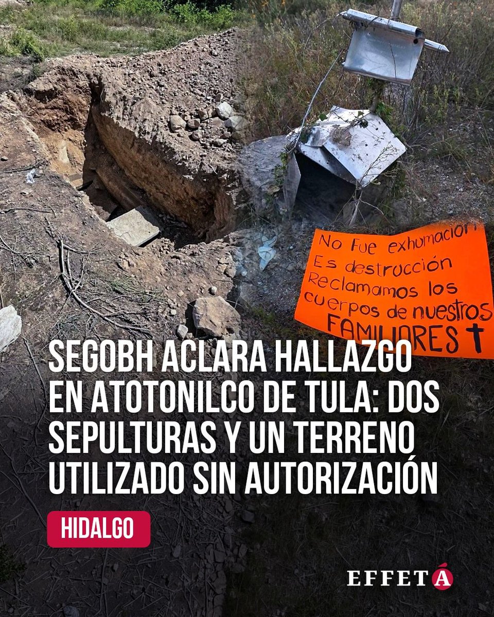 effetainfo's tweet photo. 🚨 @MemoOlivares_ confirmó el hallazgo de dos tumbas clandestinas en La Cañada, Atotonilco de Tula. Una denuncia ciudadana alertó sobre entierros en un terreno sin autorización.
👇🏼 Lee más:
https://t.co/20lUq5Weeu
#AtotonilcoDeTula #Hidalgo #Procuraduría #Seguridad #Segobh https://t.co/1cXmCtLFRZ