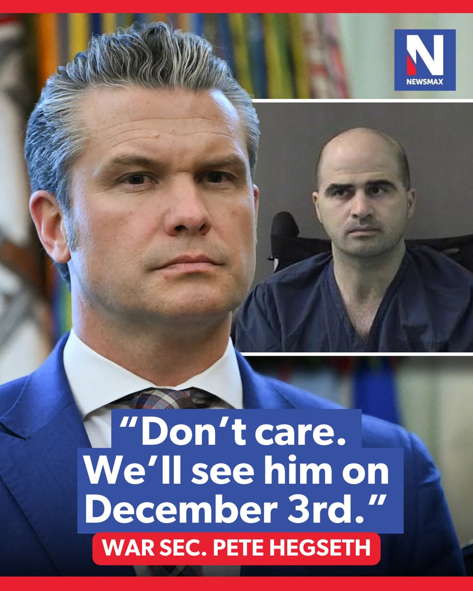 NEWSMAX's tweet photo. “DON’T CARE”: Sec. Pete Hegseth gives a blunt response when asked whether Fort Hood shooter Nidal Malik Hasan reached out to the Trump administration. This comes as the Pentagon vowed to livestream the execution. https://t.co/zPDTO9jlKK https://t.co/6pLH7LHWfX