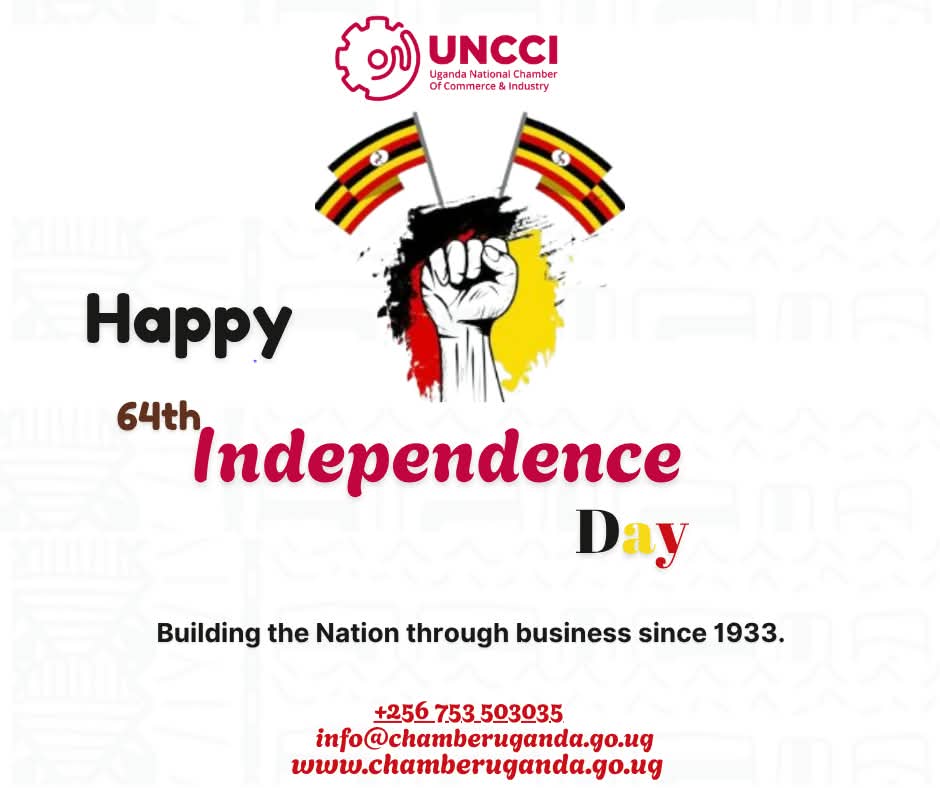 UNCCI_UG's tweet photo. Happy 64th #IndependenceDay, Uganda🇺🇬
As #UNCCI, we remain committed to building the nation through business, enterprise, and economic growth. Wishing all our members, partners, and the entire business community a joyous celebration.    #UgandaAt64 #BuildingTheNation https://t.co/SGAvV0bdPt