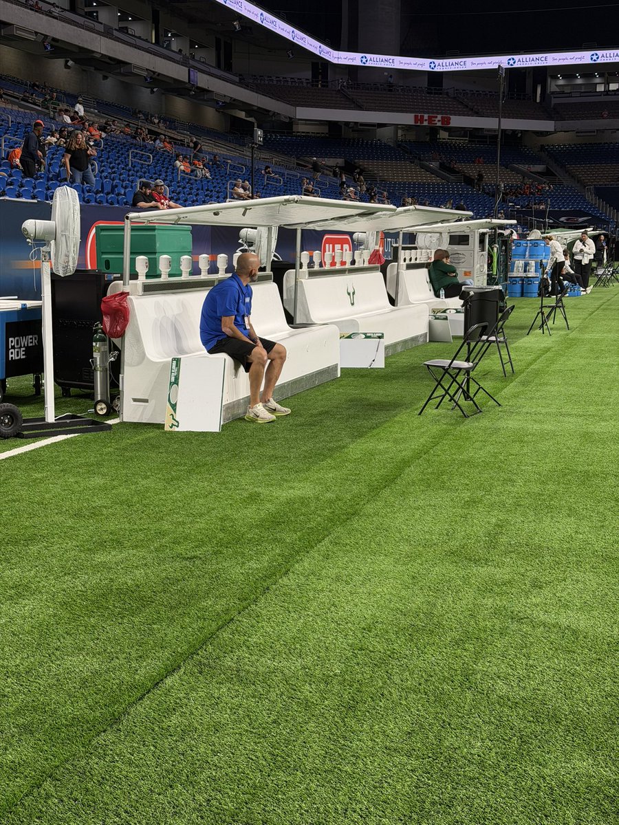 theJJPerez's tweet photo. South Florida brought cooling benches and misting fans inside the Alamodome. https://t.co/558m0Bm2am
