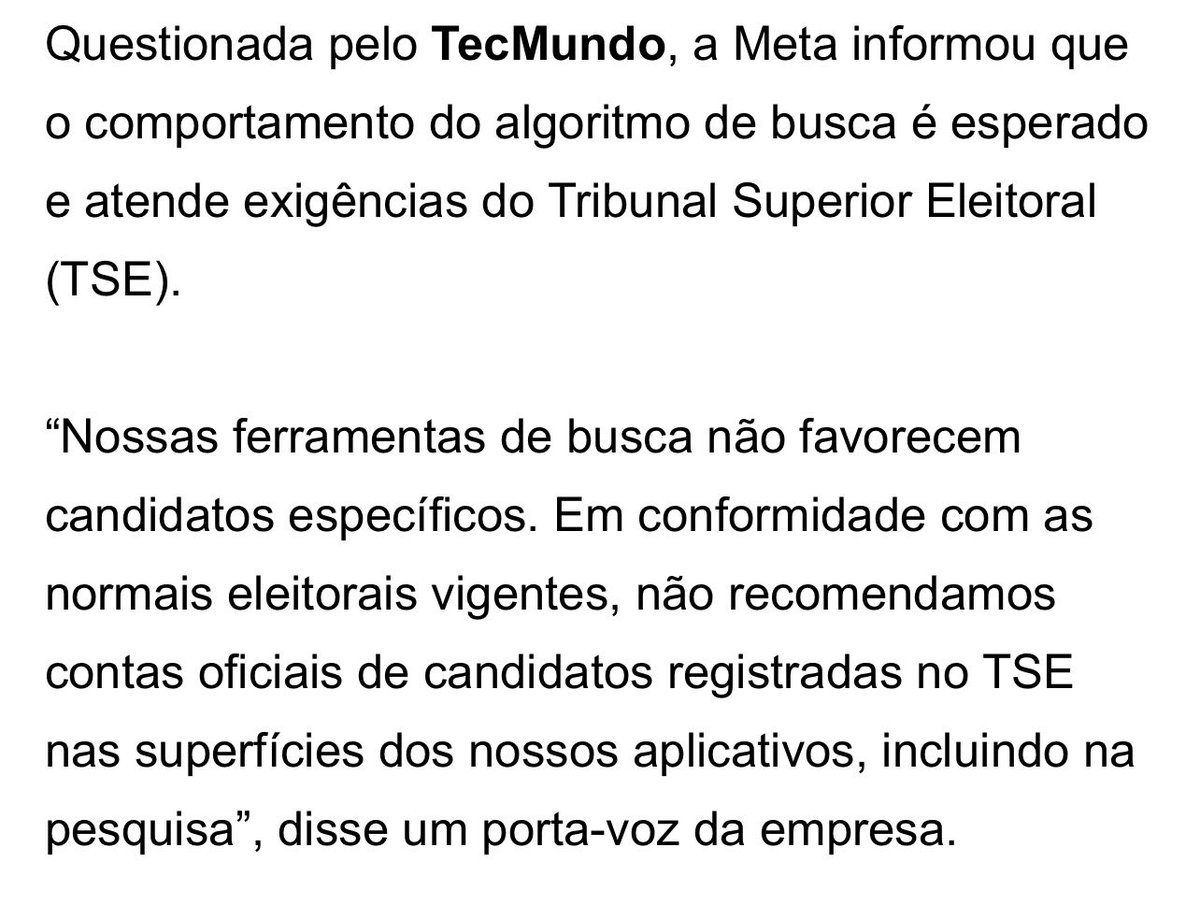 da_joao70's tweet photo. @ellenccds @manurebs @Meta Nenhum perfil oficial é recomendado, por decisão do TSE. https://t.co/cZAYxtbX11