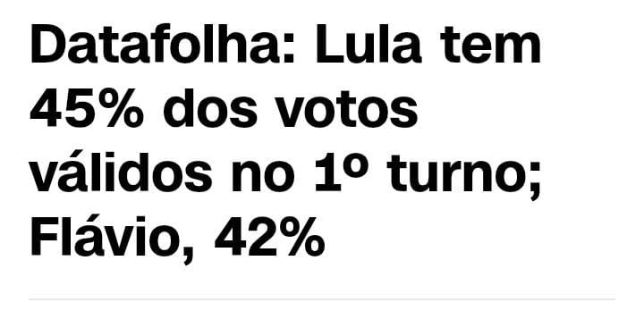 LeandroO66684's tweet photo. @GugaNoblat ÚLTIMA PESQUISA DATAFOLHA DO PRIMEIRO TURNO: O RESULTADO NEM PRECISO FALAR NÃO É? https://t.co/bGaXwIjVIF