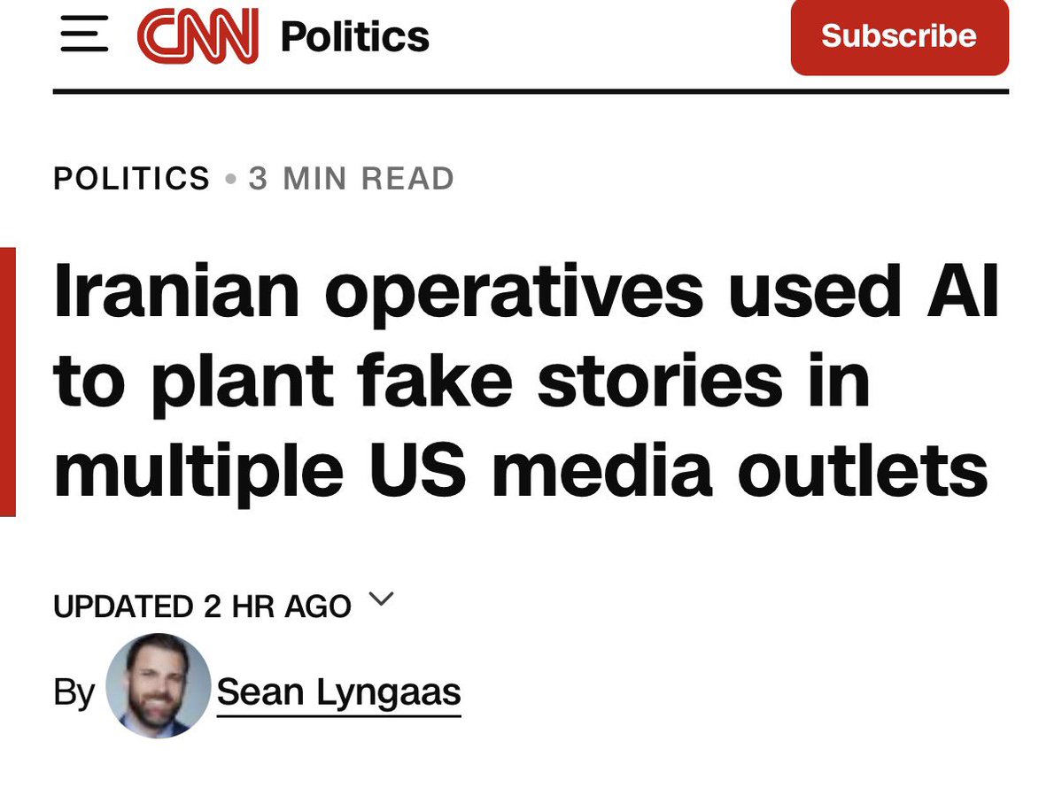 EYakoby's tweet photo. BREAKING: Iranian operatives used OpenAI models and fake personas to help plant news articles critical of the US war against Iran in multiple US media outlets.

As we’ve been saying, you are being fooled and manipulated by foreign entities. https://t.co/M02krW1udd