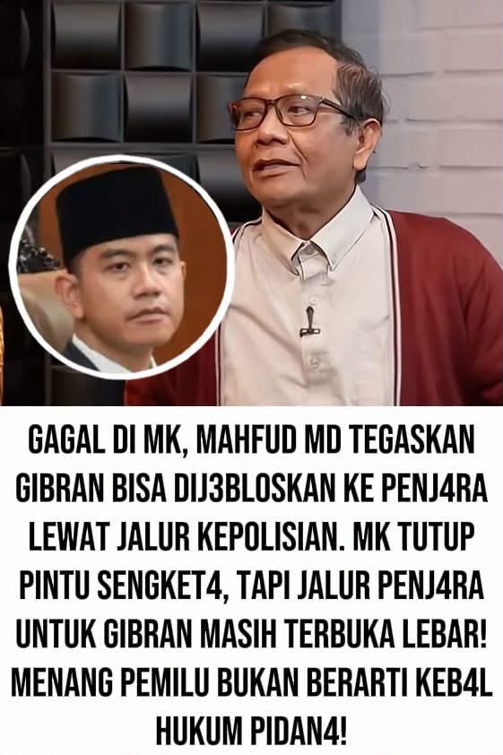 Boediantar4's tweet photo. Mahfud MD:
Gibran bisa dijebloskan ke penjara lewat jalur kepolisian https://t.co/R6vNcMCNWW