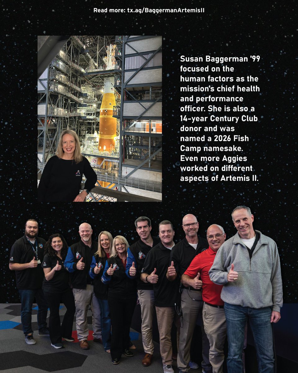 AggieNetwork's tweet photo. It's world space week, Ags!   

What better way to celebrate than by highlighting the Aggies who helped make NASA’s Artemis II mission possible?

🚀Meet more at https://t.co/i9bLgKH78p and https://t.co/sHPluieW6L. https://t.co/1LgfI62bz5