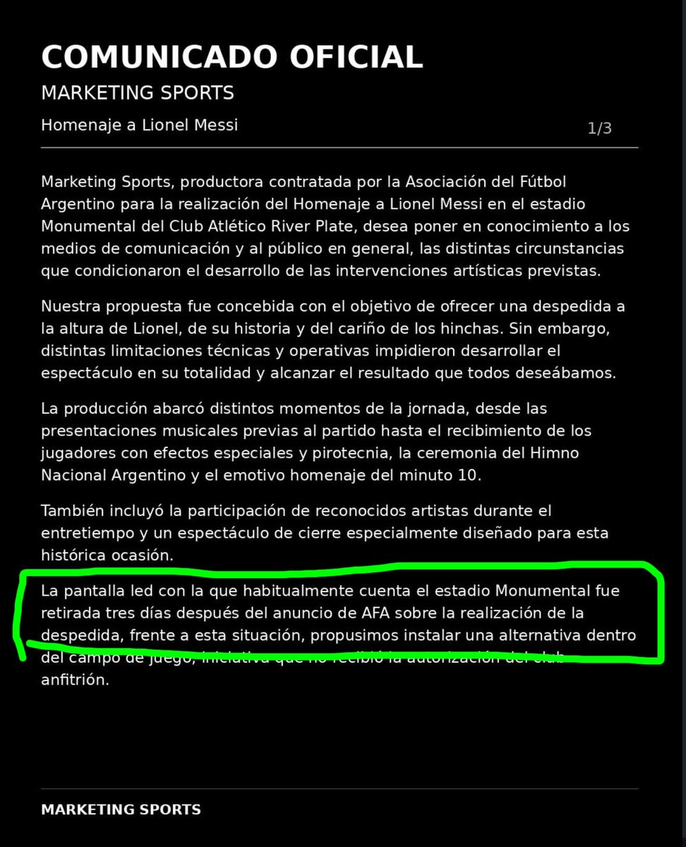 PatoCanulli's tweet photo. Es la mentira más burda y asquerosa que leí en mi vida. La pantalla LED del Monumental empezó a desmontarse el 8 de julio (y era sabido que iba a ocurrir desde EL AÑO PASADO). El amistoso se confirmó a mediados de septiembre. Increíble que crean que River la retiró 3 días antes. https://t.co/7fZ5gyuDRP