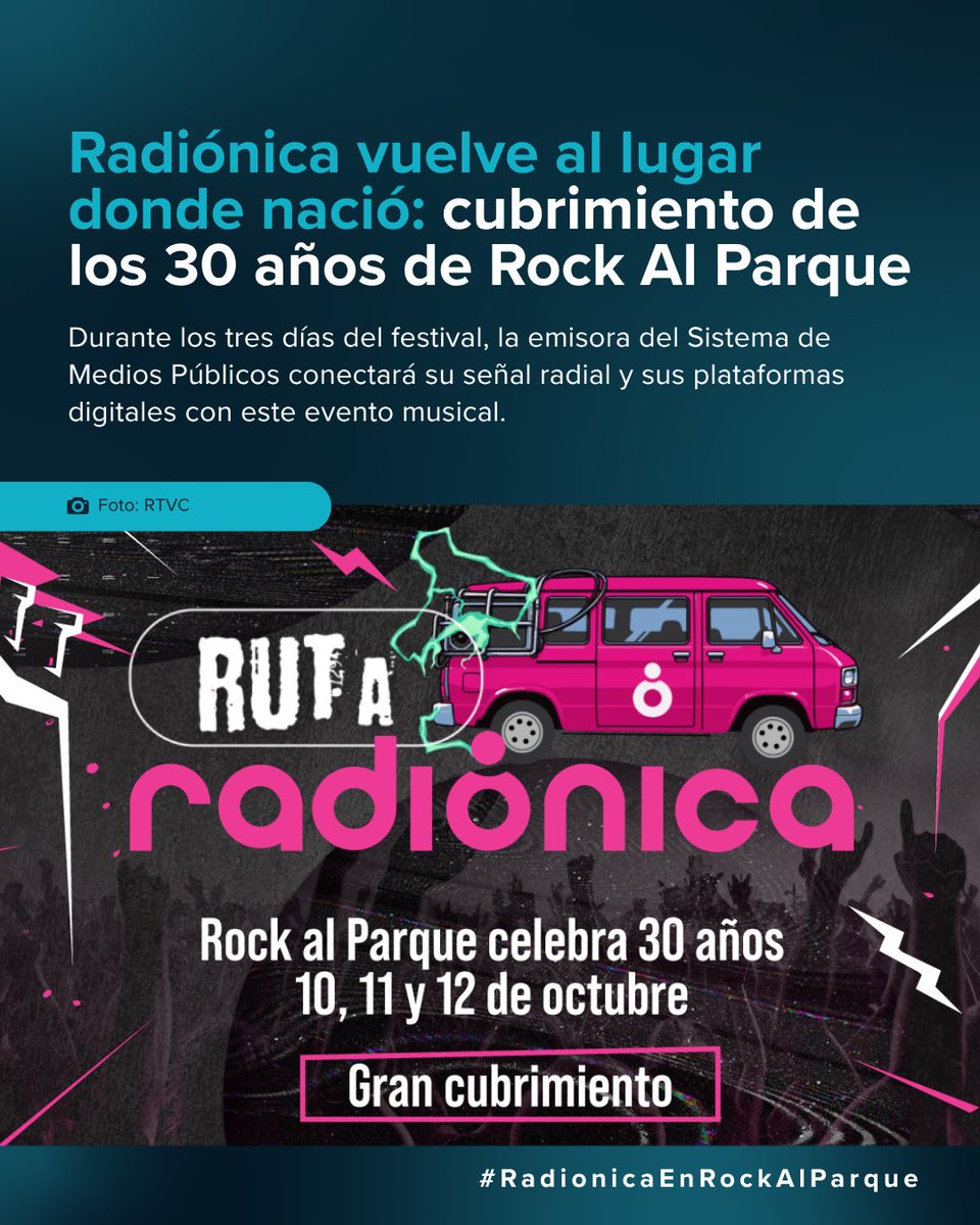 RTVCcol's tweet photo. #RadionicaEnRockAlParque 🤘| @radionicafm vuelve al lugar donde nació con un cubrimiento especial de los 30 años de Rock al Parque. Durante tres días, podrás conectarte con la música, las historias y la energía desde el Parque Simón Bolívar.

Más info en: https://t.co/TeGxji8trA https://t.co/hdMWuEAnFz
