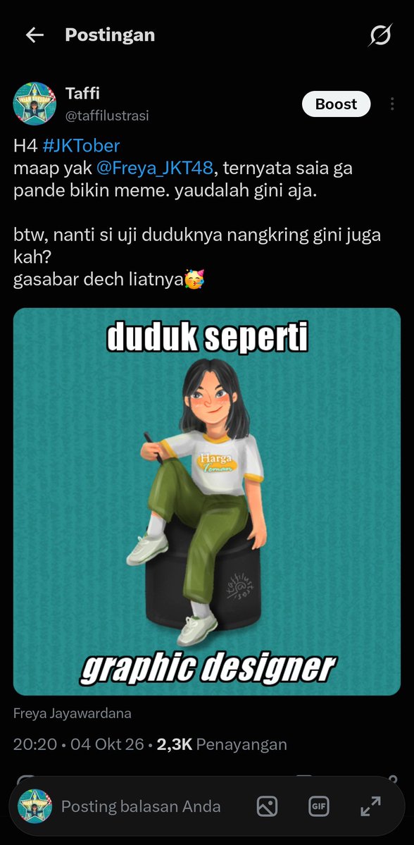 taffilustrasi's tweet photo. baru sadar, selama ini ternyata menyimpan perjalanan kariermu di fanart bulan oktober, fre 🥹

2026: film pertamamu sebagai pemeran utama.
2025: film pertamamu yang masuk nominasi FFI.
2024: film pertamamu.

bonus, 2023: pertama kali gambar fanart freya.

makasih atas 3 tahunnya! https://t.co/usFNzeAEXA