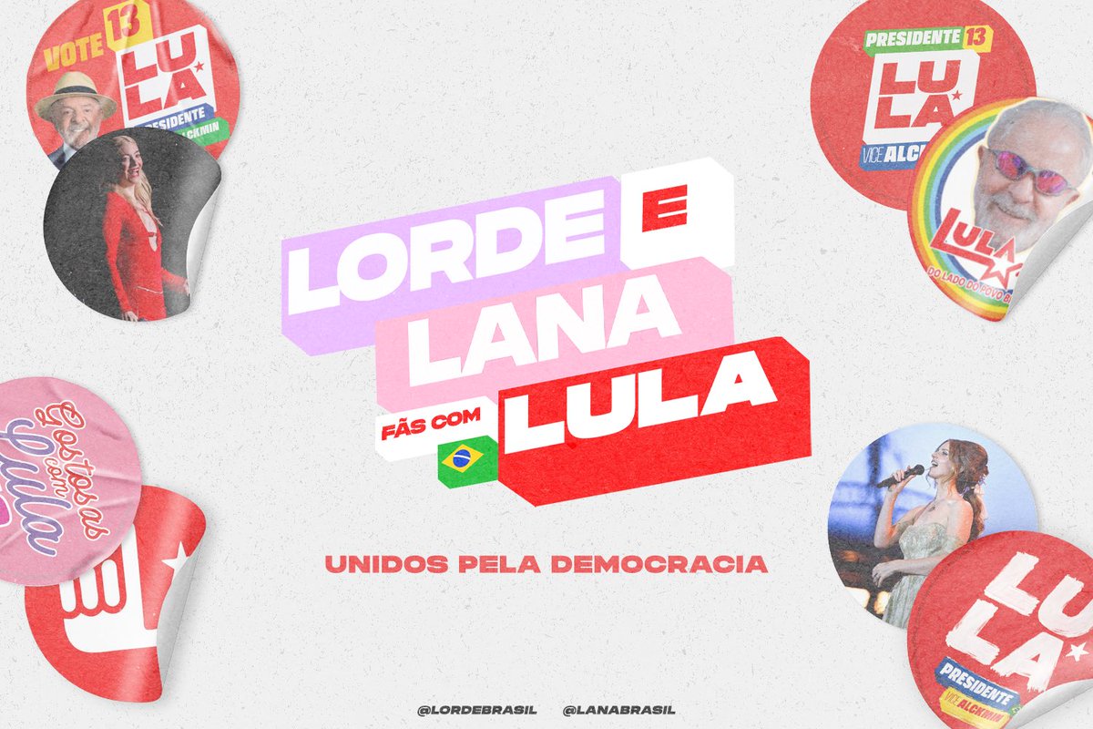 LordeBrasil's tweet photo. LORDE E LANA FÃS ESTÃO COM LULA ⭐️❤️

Neste segundo turno, estamos unidos com o @lanabrasil para alcançar todos os que não votaram no primeiro turno!

No dia 25, vamos às urnas fazer a nossa parte para que possamos resguardar os nossos direitos – somos 1️⃣3️⃣. https://t.co/HnLAHWe9pY