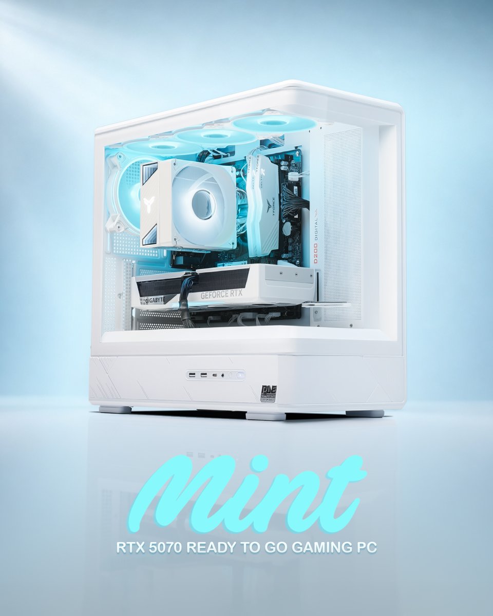 PLEComputers's tweet photo. Freshen up your setup with the PLE RTX 5070 Mint Ready to Go Gaming PC. 🌿

Specs 👇
⚡ AMD Ryzen 7 5700X CPU
🎮 GeForce RTX 5070 GPU
🌈 16GB T-Force DDR5 RAM
📦 1TB Kingston SSD

Fresh looks. Serious performance. 👇
https://t.co/TtBIgatM7r https://t.co/QFcAc07XHY