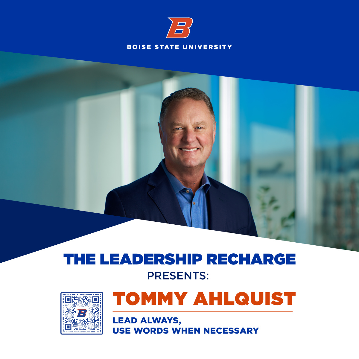 ahlquistdev's tweet photo. Leadership is about more than words. It’s about action.

On October 20, Ahlquist CEO Tommy Ahlquist joins Boise State’s Leadership Recharge to share his perspective on leading by example.

“Lead Always, Use Words When Necessary.”

#Leadership #BoiseState #Ahlquist https://t.co/M2BaY3Pyrd