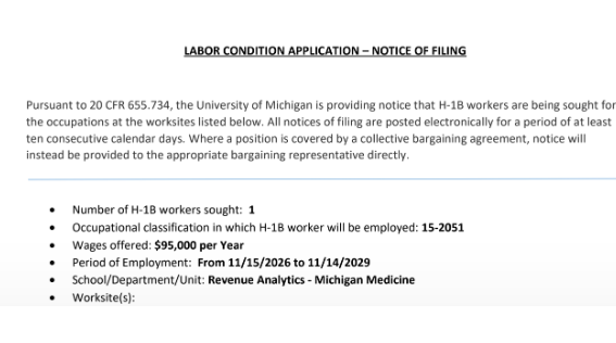 chrisbrunet's tweet photo. This week @UMich posted H-1B jobs for: 

- Business Intelligence Analyst ($95k)
- App Programmer ($124k)
- Senior Data Architect ($95k) https://t.co/C4ZIuVl6ZX