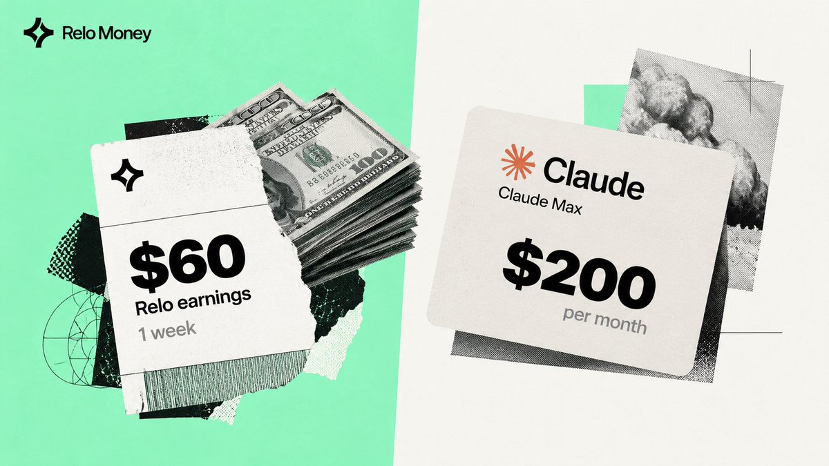 ReloMoney's tweet photo. Our top beta earner made $60 on Relo in one week

That's 30% of a $200 Claude Max subscription

They earned it through verified sponsored views while using their AI coding tools

Developers already spend hundreds of dollars a year on AI to help them code

We're building Relo to help them earn some of that money back