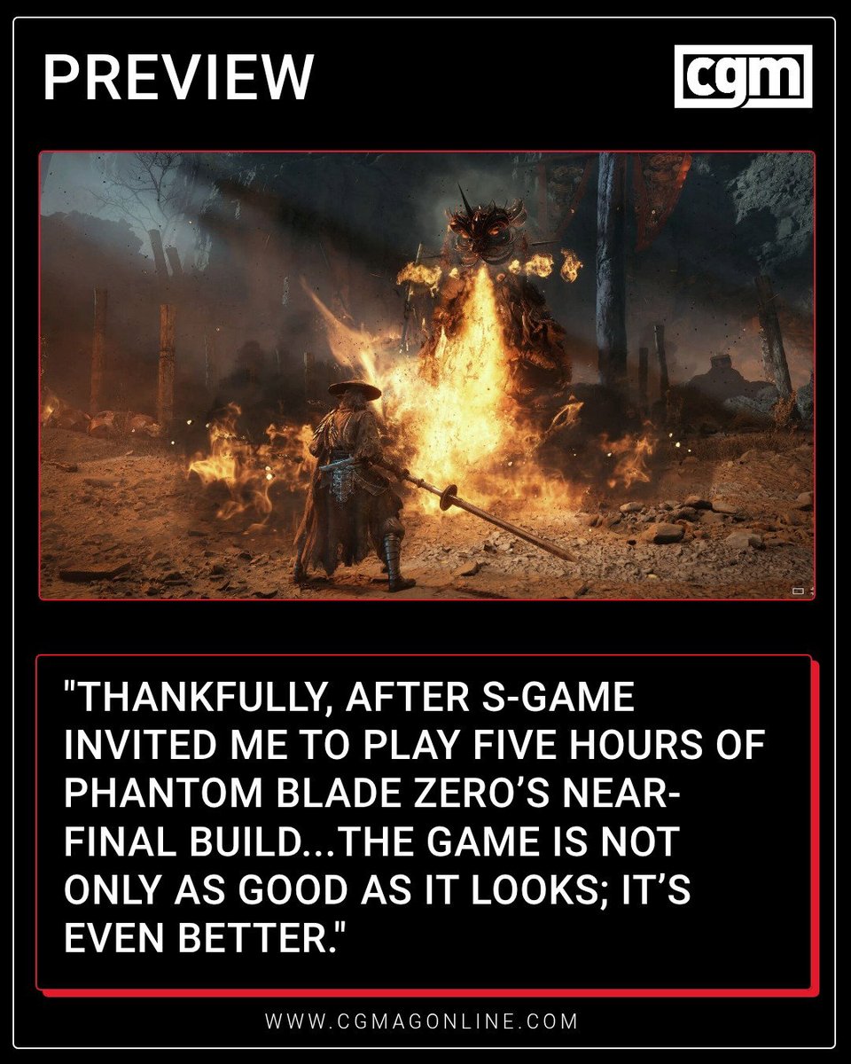 CGMagonline's tweet photo. "Thankfully, after S-Game invited me to play five hours of Phantom Blade Zero’s near-final build...the game is not only as good as it looks; it’s even better."
https://t.co/PJnR1A1yMY
#SGame #PhantomBladeZero https://t.co/W1jsONerYX