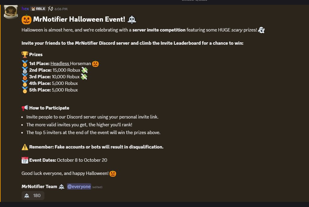 RealHeadlessGiv's tweet photo. Yes, this is likely a real event.

The owners of @MrNotifier are currently hosting an event on their server for whoever invites the most people.

https://t.co/zWBWGYUZ9A https://t.co/Z3afAeUSh0