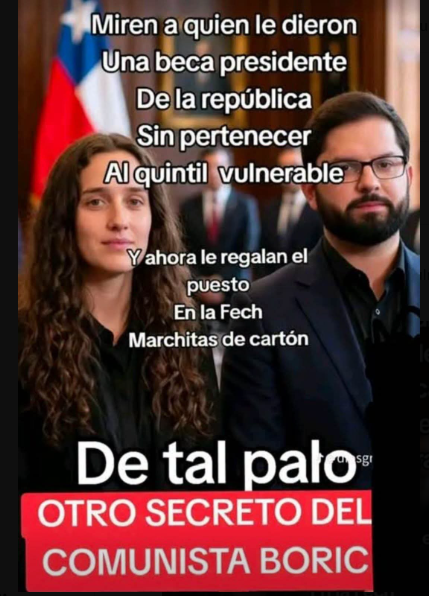 Iherreraa's tweet photo. La presidenta de la Confech, nacida en cuna de oro, con un padre ex vice pdte. de Enami, y recibió una beca de Boric.  Ella, la mas vulnerable. https://t.co/SoNTnJjXEA
