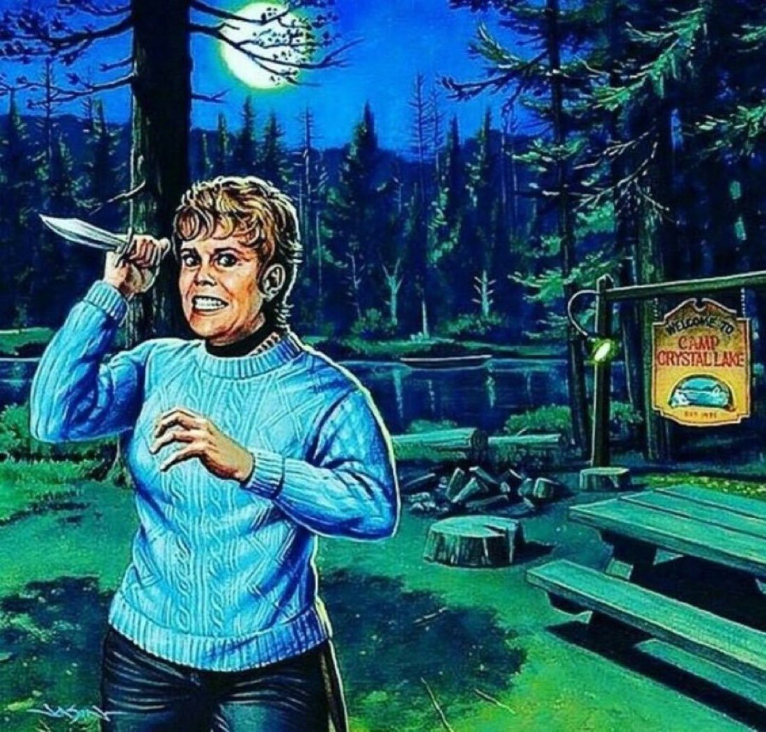 lymphh_'s tweet photo. white people wen you tell them to pose with a knife at camp crystal lake so you can get a cool picture https://t.co/L4xyWxuRqb