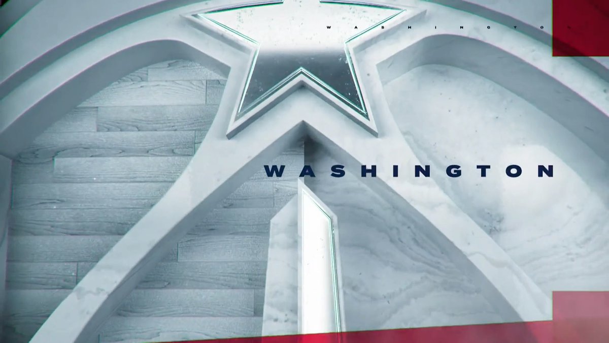 A graphic design featuring a large star emblem in cool blue and white tones with the text 'WASHINGTON' prominently displayed in the center. The word 'WASHINGTON' also appears faintly in the background of the design.