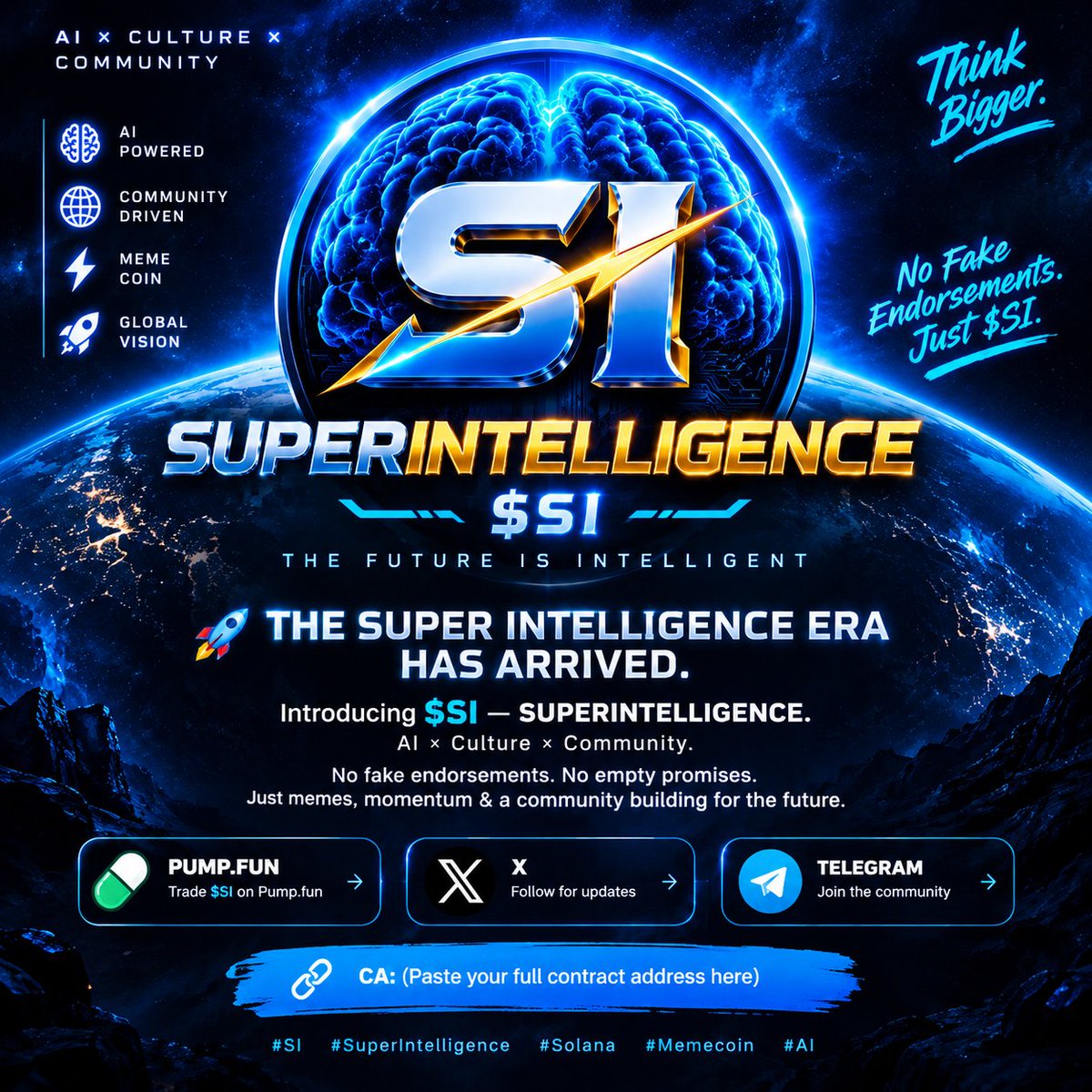 SuperIntelSIl's tweet photo. 🧠⚡ THE SUPER INTELLIGENCE ERA HAS ARRIVED.

Meet $SI — SUPERINTELLIGENCE 🌎 AI × Culture × Community.

🚀 No fake endorsements. No empty promises. Just memes &amp; momentum.

CA: EnPAh6xXQrHcj1ZdgYtqAQQyzVjCZfRjKhWd3g2gpump

#SI #Solana #AI https://t.co/AH0mo0TFVD