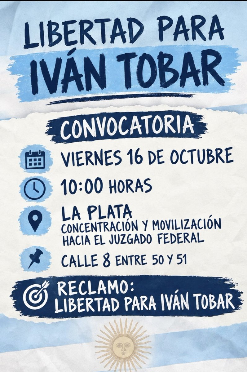 Turcolibia's tweet photo. #Dato: Allegados a Ivan Tobar movilizaran el próximos viernes 16/10 para pedir la libertad del ex conductor de una sección de la #Uocra #LaPlata https://t.co/Ad2wJExgWs