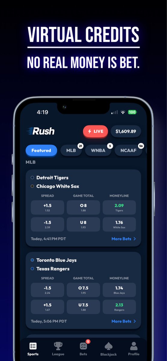 RushFantasyApp's tweet photo. Bet for free with Rush Fantasy Sports Betting. Download on IOS and Android. https://t.co/PqnmnX3WxP