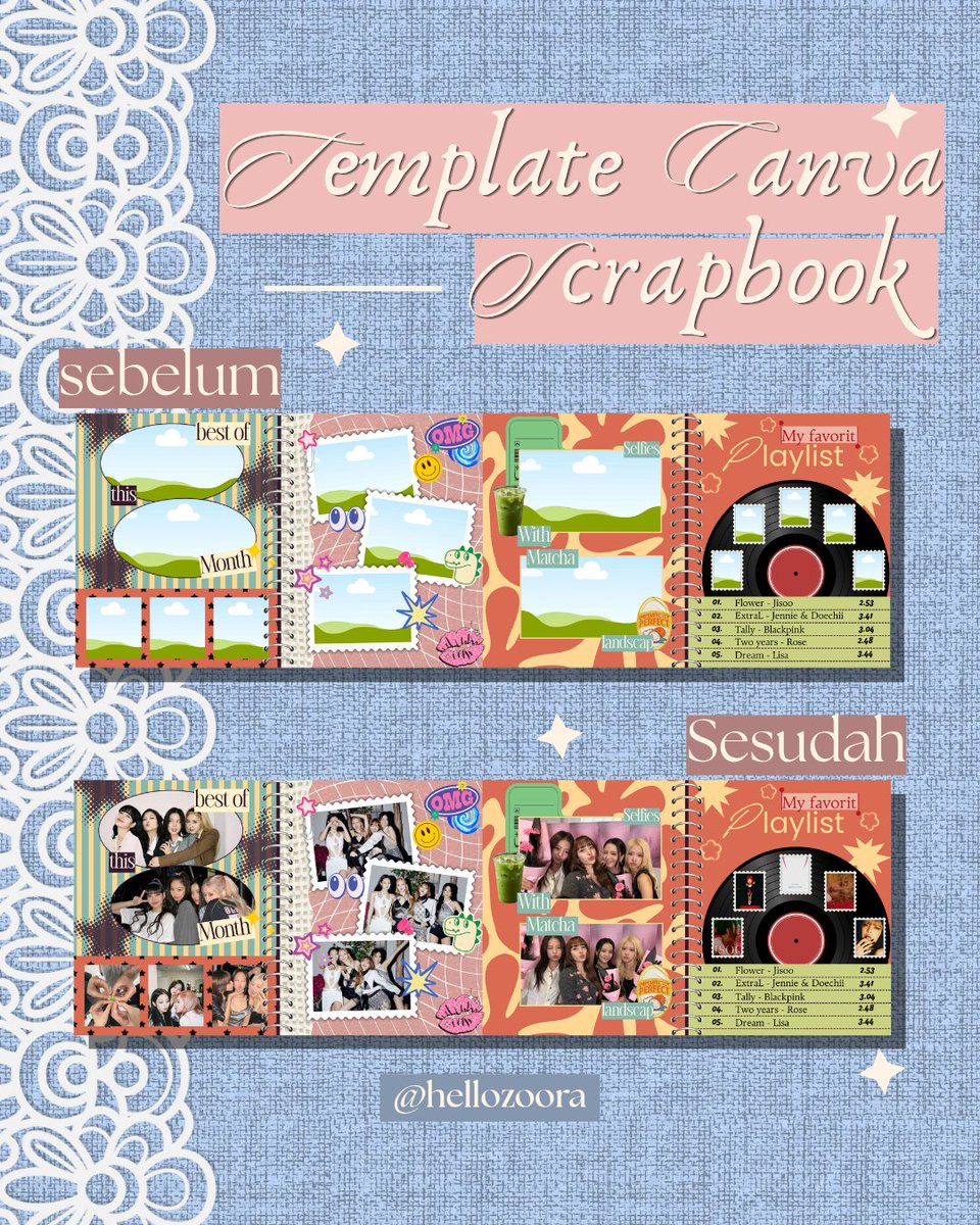helloZoora's tweet photo. Bikin feed Instagram estetik ala scrapbook nggak perlu pusing dari nol! Tinggal drag &amp; drop foto kamu di Canva, langsung rapi &amp; gemes banget ✨📸  Siap bikin tampilan feed kamu makin gemes?
 🛒 Order langsung di sini: https://t.co/0IYJUs7FIK
#TemplateCanva #Scrapbook #CanvaAesthe https://t.co/OyzNqtdQ0D