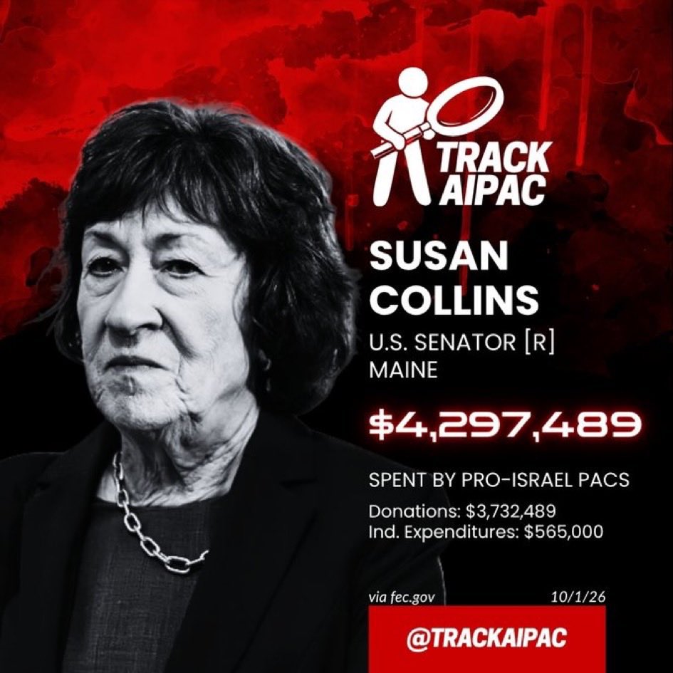 TrackAIPAC's tweet photo. @SenSusanCollins https://t.co/eZZwPlh0mr https://t.co/OT9AmOzlwB