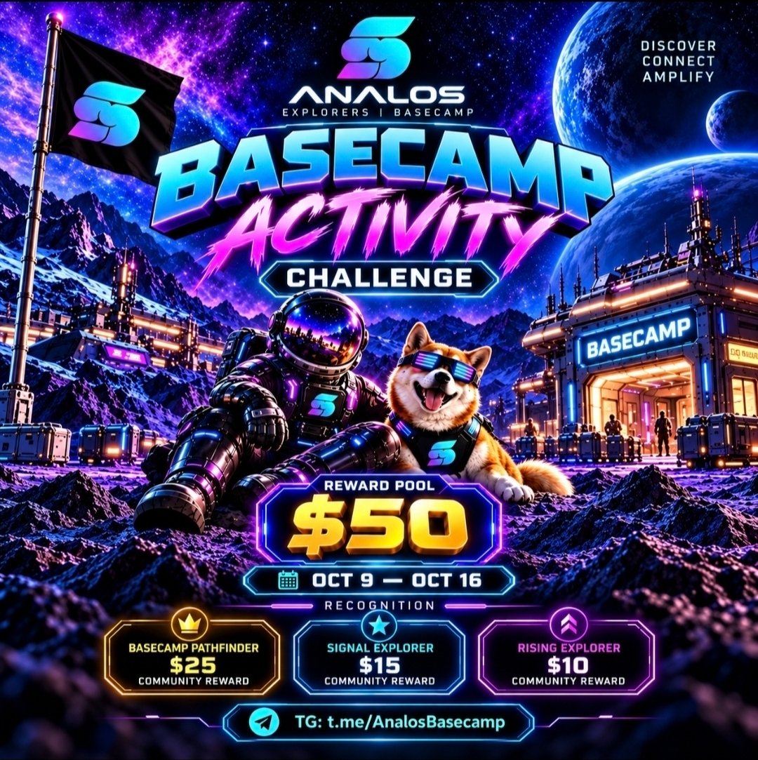 exploreanalos's tweet photo. BASECAMP ACTIVITY CHALLENGE IS  GOING LIVE  SOON 🚀

From Oct 9 to Oct 16, Explorers can jump in, create, participate, and help bring more energy into Basecamp

This round is about activity, creativity, and community contribution

3 Explorers will receive special recognition:

🏆 Basecamp Pathfinder
⭐ Signal Explorer
🚀 Rising Explorer

Total community reward pool: $50

No purchase required
No wallet screenshots
No spam

Just show up, contribute, and make your signal count

DISCOVER. CONNECT. AMPLIFY.

$ANALOS | Solana