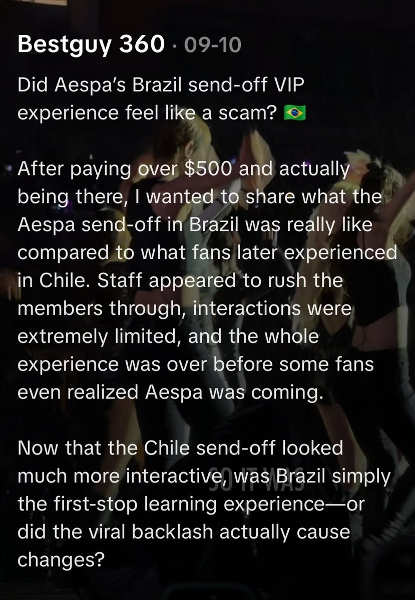 a1071364's tweet photo. After feeling scammed by aespa's $500 Brazil VIP send-off, an aespa fan praised LE SSERAFIM's Chicago send-off as one of their best K-pop experiences. https://t.co/VNN1t1PhLZ