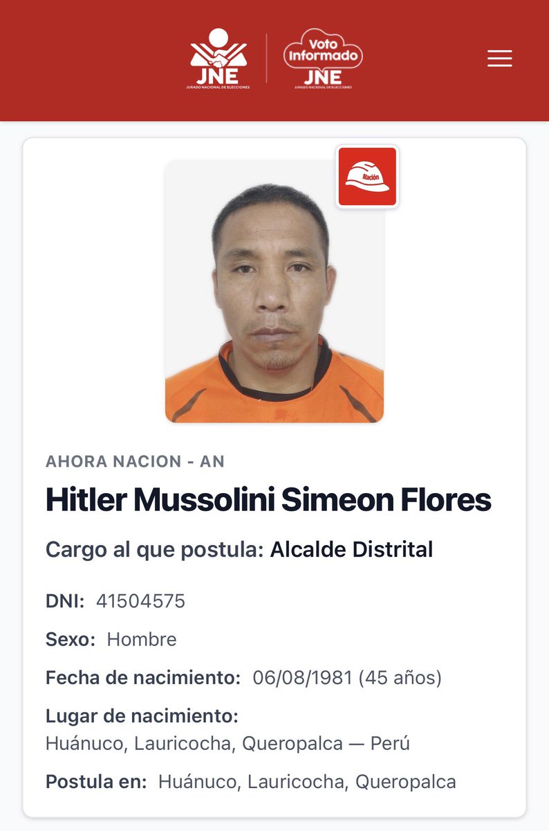 OOCprogresismo2's tweet photo. 🇵🇪 Hitler Mussolini Simeon gana las elecciones en el distrito de Queropalca en Perú por el partido de izquierda Ahora Nación. https://t.co/7fv3hAxPri