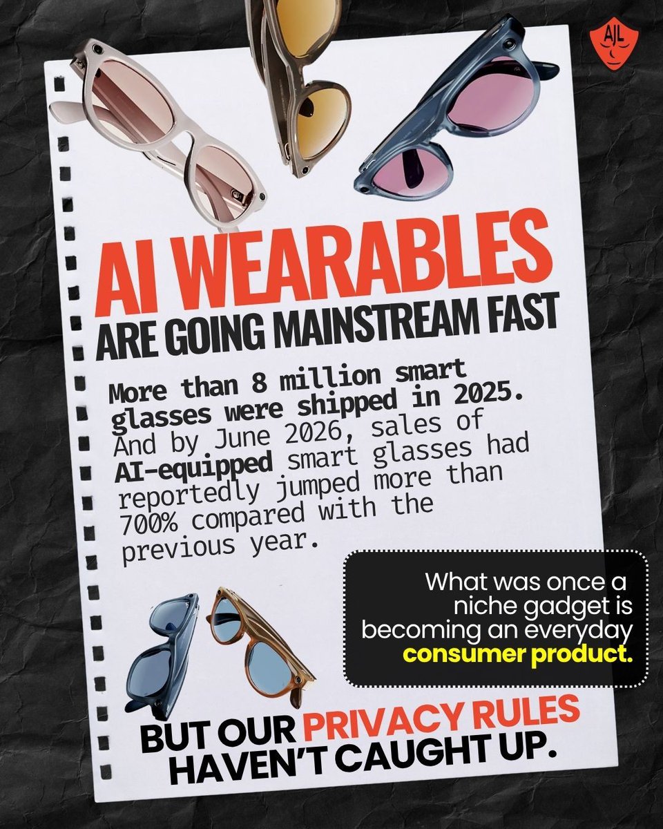 AJLUnited's tweet photo. In her latest op-ed published in Nature Magazine, our founder Dr. Joy Buolamwini,a senior fellow at the Institute for Ethics in AI at University of Oxford, warns that as AI wearables and smart glasses go mainstream, they are turning everyday people into targets of non-consensual data collection. Your privacy shouldn't be the price of entering a public space.
Read the full article to learn why we urgently need consent-conscious spaces https://t.co/795gMwYRYX