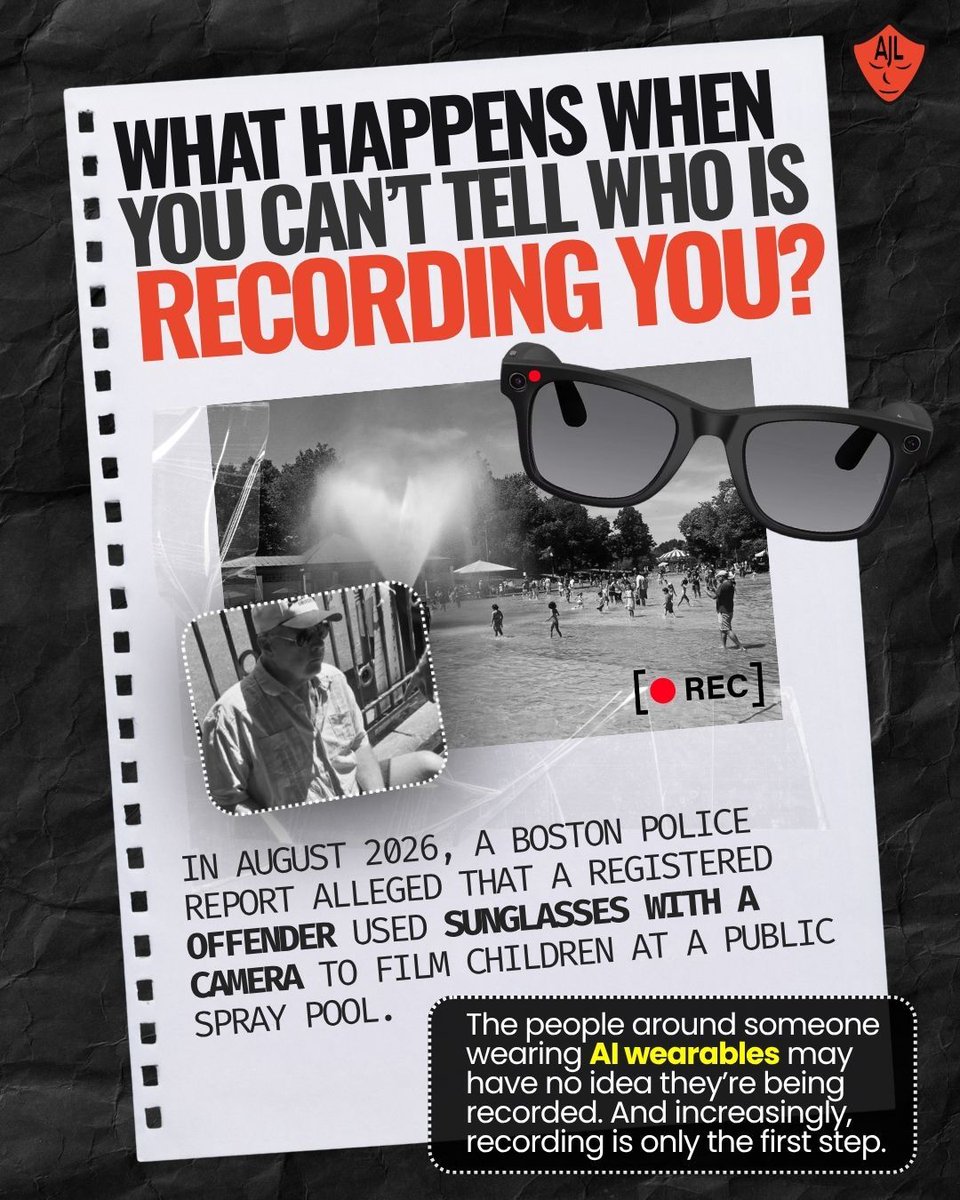 AJLUnited's tweet photo. In her latest op-ed published in Nature Magazine, our founder Dr. Joy Buolamwini,a senior fellow at the Institute for Ethics in AI at University of Oxford, warns that as AI wearables and smart glasses go mainstream, they are turning everyday people into targets of non-consensual data collection. Your privacy shouldn't be the price of entering a public space.
Read the full article to learn why we urgently need consent-conscious spaces https://t.co/795gMwYRYX