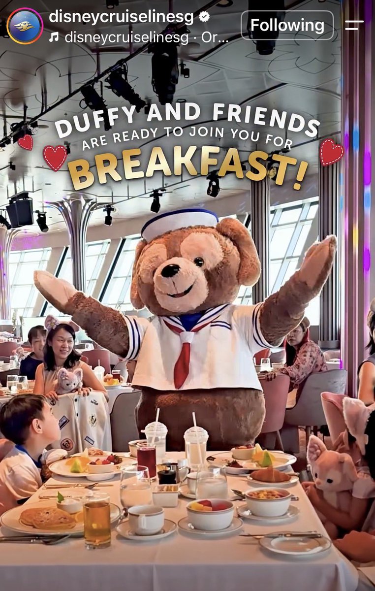 aico_and_tweet's tweet photo. ディズニークルーズライン🚢
ディズニーアドベンチャー🇸🇬
10月15日から
「ダッフィー&フレンズとのキャラクターブレックファスト」開始をDCLシンガポール公式インスタグラムで発表。

・ハリウッドスポットライトクラブ
・お土産のピンあり
・有料予約制：アプリまたは船内のDeck 6のゲストサービスで予約

https://t.co/ZdRIv5SB6v