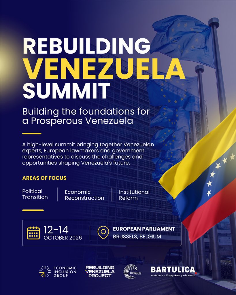 ArmandoArmas's tweet photo. Del 12-14 de octubre estaré en el Parlamento Europeo, en Bruselas, participando en el Rebuilding Venezuela Summit, donde abordaremos los desafíos y las oportunidades para la reconstrucción de Venezuela.

Construir una Venezuela libre y próspera exige una visión innovadora. https://t.co/XEtPtSaRRx