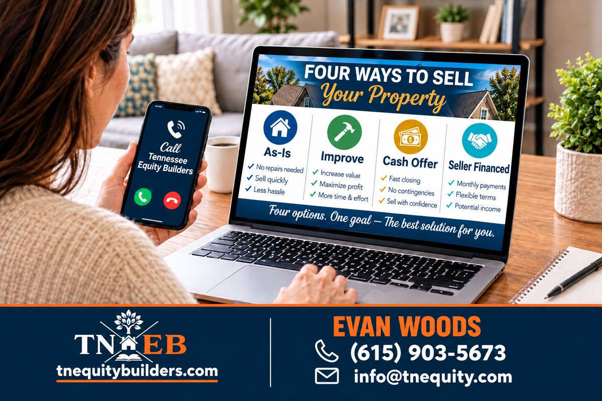 EvanWoodsRE's tweet photo. Considering selling your TN property but wondering what kinds of options are available to you? Contact me to discuss the best solution for you.
#AsIs #SellerFinanced #CreativeFinancing #CashOffer #FixAndFlip #TNEquityBuilders
https://t.co/uBpspm5lcm https://t.co/hGcnrKag3V