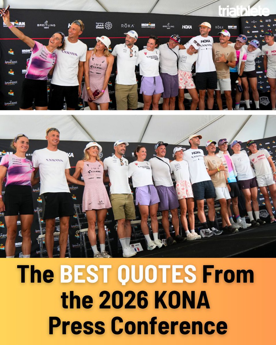 TriathleteMag's tweet photo. From missing champions and awkward silences to bold race strategies and emotional farewells, there was plenty to unpack at the 2026 Ironman World Championship pro press conference. https://t.co/jDia1L9Yq6 https://t.co/yitHSiVExh