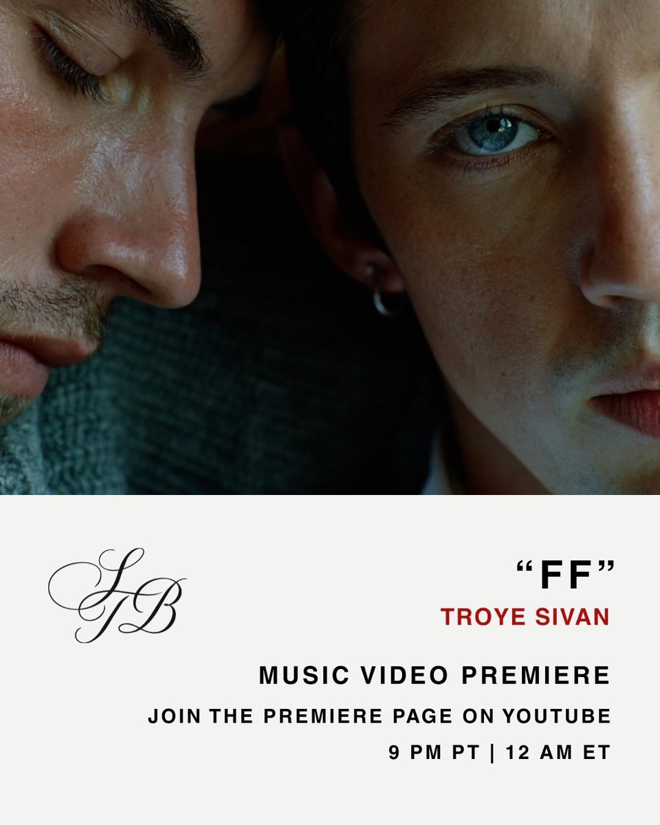 TroyeHQ's tweet photo. watch the premiere of the “FF” music video live tonight (10/8) at 9pm pt/12am et on troye’s youtube 🌊 #ShestheBest

https://t.co/pj6QnqRJJ8 https://t.co/rgpMnSiG0G