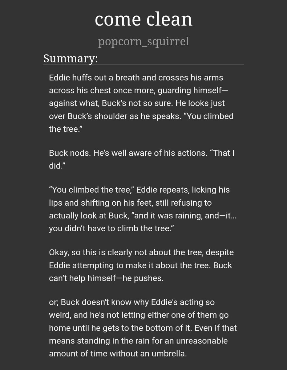 beat_the_bees's tweet photo. 🌧️ come clean 🌧️

-rated g
-oneshot, 2.5k
-for day 3 of @911countdowns10 
-eddie's acting weird, and buck's determined to get to the bottom of it—even if that means hashing it out in the rain
-ft. rain, a tree, &amp; a kiss
-oliver stark this one's for you

🔗 https://t.co/9jB8yiBTSc https://t.co/0NFAIuFq49