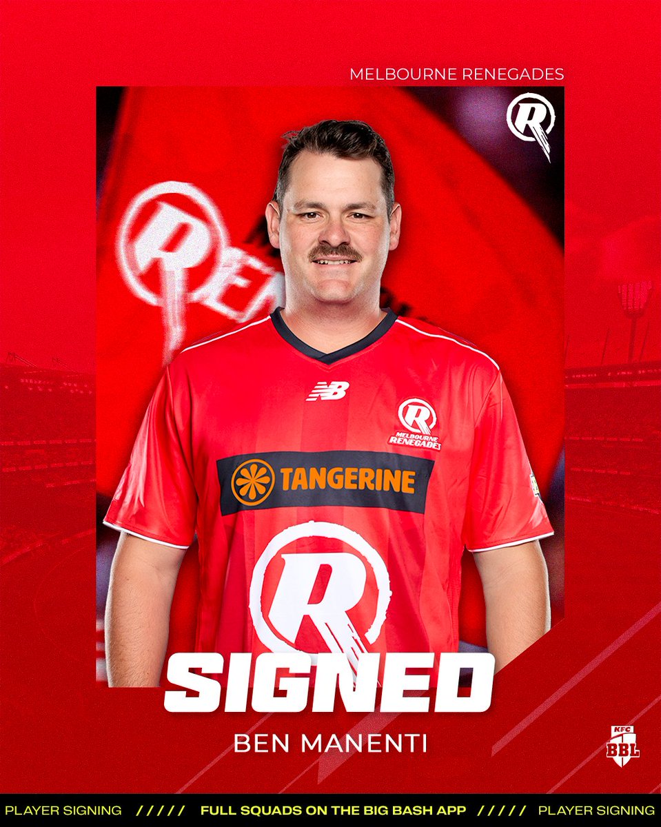 BBL's tweet photo. JUST IN: Fresh off the back of his maiden #SheffieldShield century, Ben Manenti has signed with @RenegadesBBL for #BBL16 🇮🇹❤️ https://t.co/1JamhEiB1i