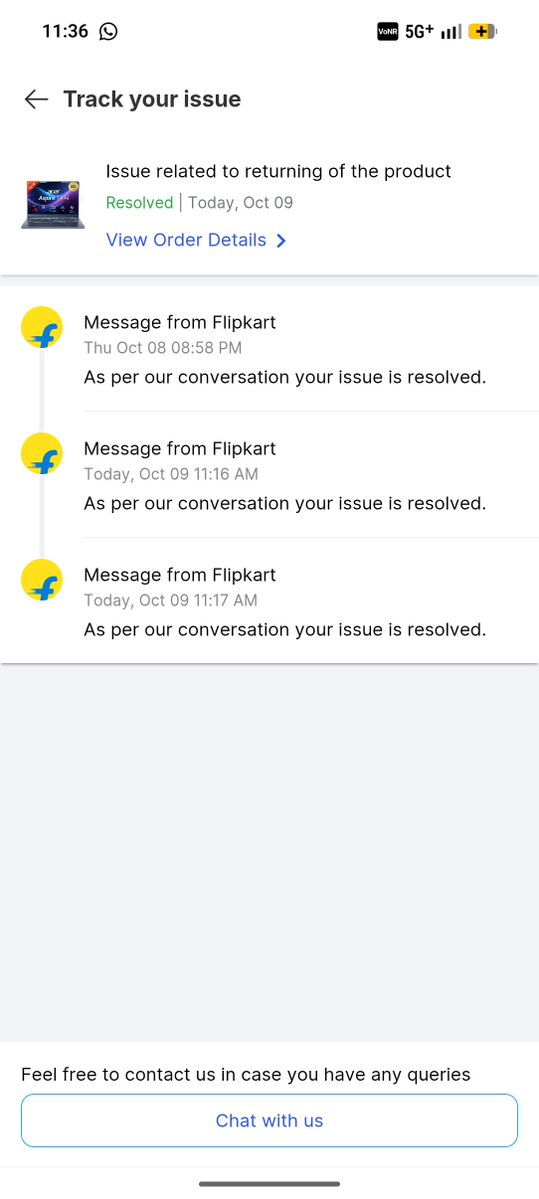 shrutiql's tweet photo. @FlipkartSupport @Acer_India @jagograhakjago Flipkart is mentally harassing me! Yesterday your customer care called and promised to return, but today you fraudulently closed my case as 'Resolved' claiming no damage, without my consent! Order: OD338790381118084100. https://t.co/ZlapfqyCmT