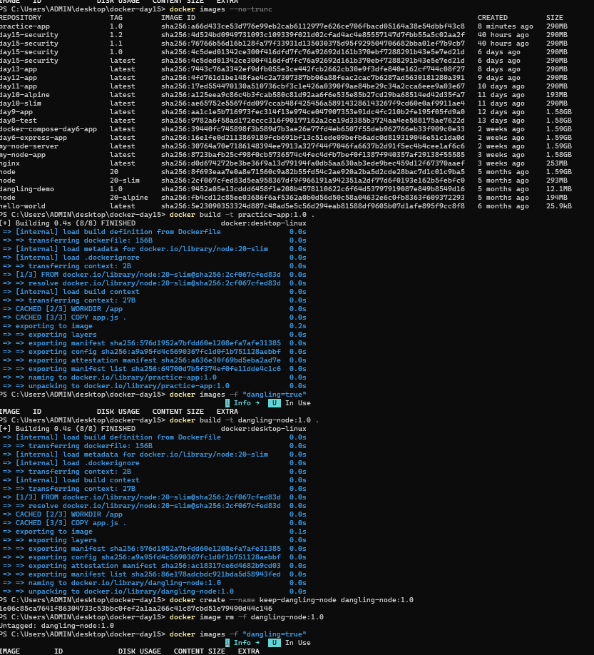 derkadd1o1's tweet photo. Day 18 &amp; 19 of learning Docker 🐳

Practised image inspection, dangling image cleanup, and Docker Hub workflows.

Successfully tagged, pushed, pulled, and ran my Docker image. 🚀

#Docker #DevOps #LearningInPublic #100daysofDevOps
#100daysofCode https://t.co/zUSCxVVaUd